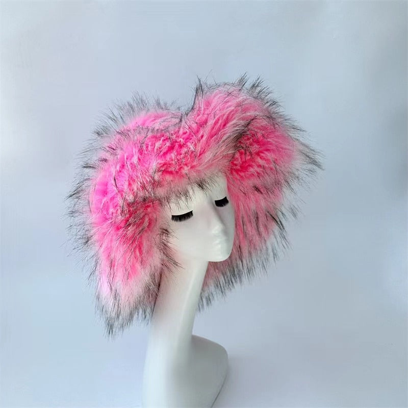 Thick Furry Hairband Fluffy Faux Fur Women Girl Fur Hat Winter Outdoor Hats